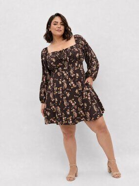 City Chic Abbie Long-Sleeve Print Mini Dress Size 12